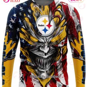 Pittsburgh Steelers Demon Face American Flag 3D Unisex Hoodie