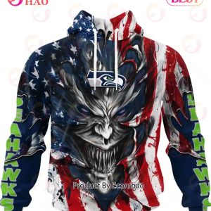 Seattle Seahawks Demon Face American Flag 3D Unisex Hoodie
