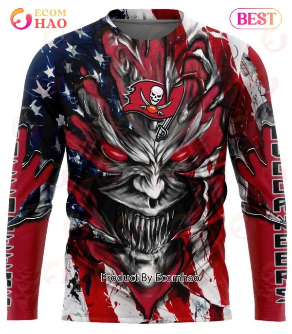 NFL Tampa Bay Buccaneers US Flag Demon Face Print 3D Hawaiian Shirts Custom  Name And Number - Freedomdesign