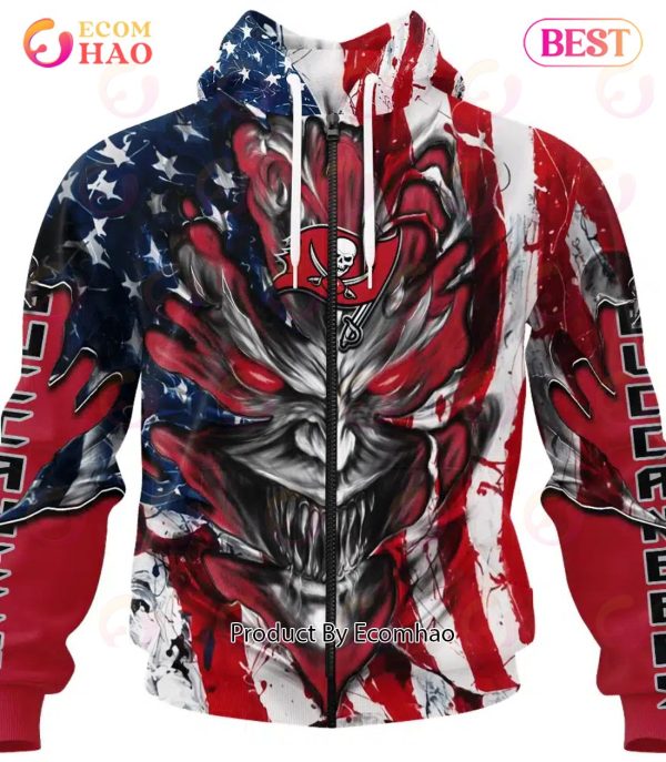 Tampa Bay Buccaneers Demon Face American Flag 3D Unisex Hoodie