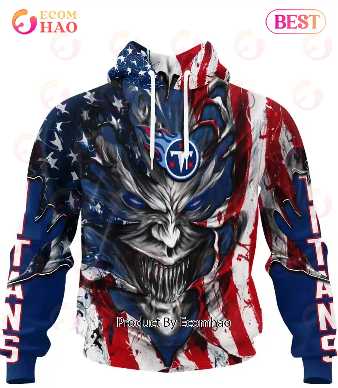 New York Jets Demon Face American Flag 3D Unisex Hoodie