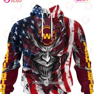 Washington Commanders Demon Face American Flag 3D Unisex Hoodie