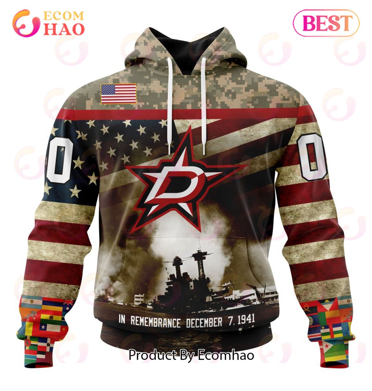 NHL Dallas Stars Specialized Unisex Kits Remember Pearl Harbor 3D Hoodie