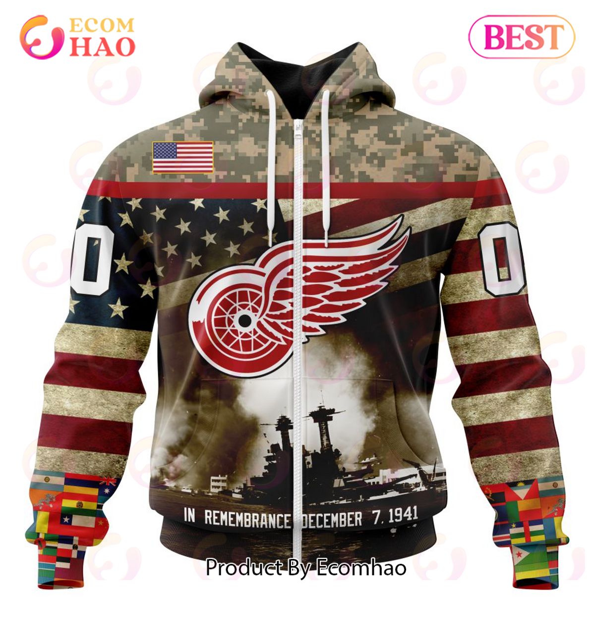 NHL Detroit Red Wings Specialized Unisex Kits Remember Pearl Harbor 3D Hoodie