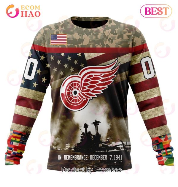 NHL Detroit Red Wings Specialized Unisex Kits Remember Pearl Harbor 3D Hoodie