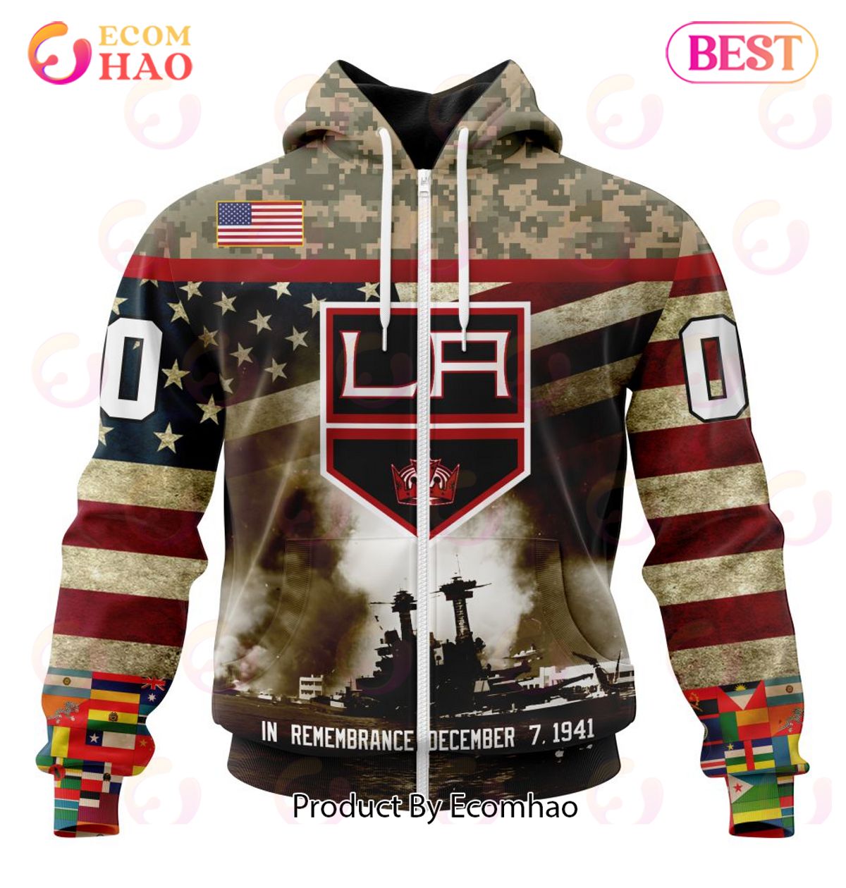 NHL Los Angeles Kings Specialized Unisex Kits Remember Pearl Harbor 3D Hoodie