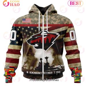 NHL Minnesota Wild Specialized Unisex Kits Remember Pearl Harbor 3D Hoodie