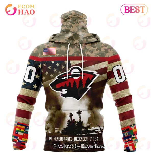 NHL Minnesota Wild Specialized Unisex Kits Remember Pearl Harbor 3D Hoodie