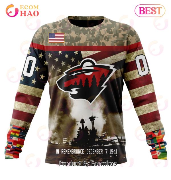 NHL Minnesota Wild Specialized Unisex Kits Remember Pearl Harbor 3D Hoodie
