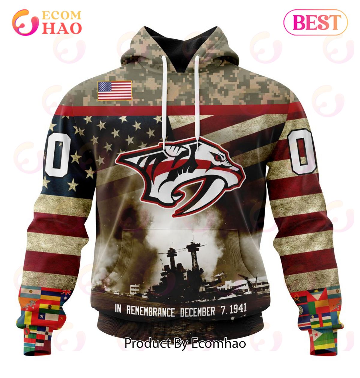 NHL Nashville Predators Specialized Unisex Kits Remember Pearl Harbor 3D Hoodie