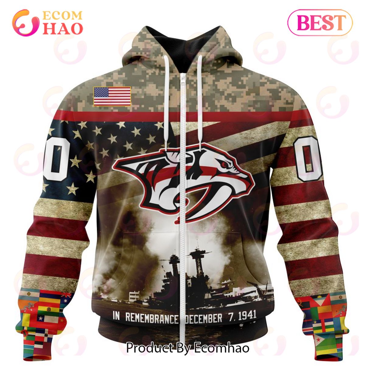 NHL Nashville Predators Specialized Unisex Kits Remember Pearl Harbor 3D Hoodie