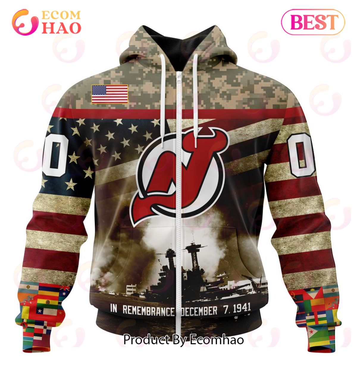 NHL New Jersey Devils Specialized Unisex Kits Remember Pearl Harbor 3D Hoodie