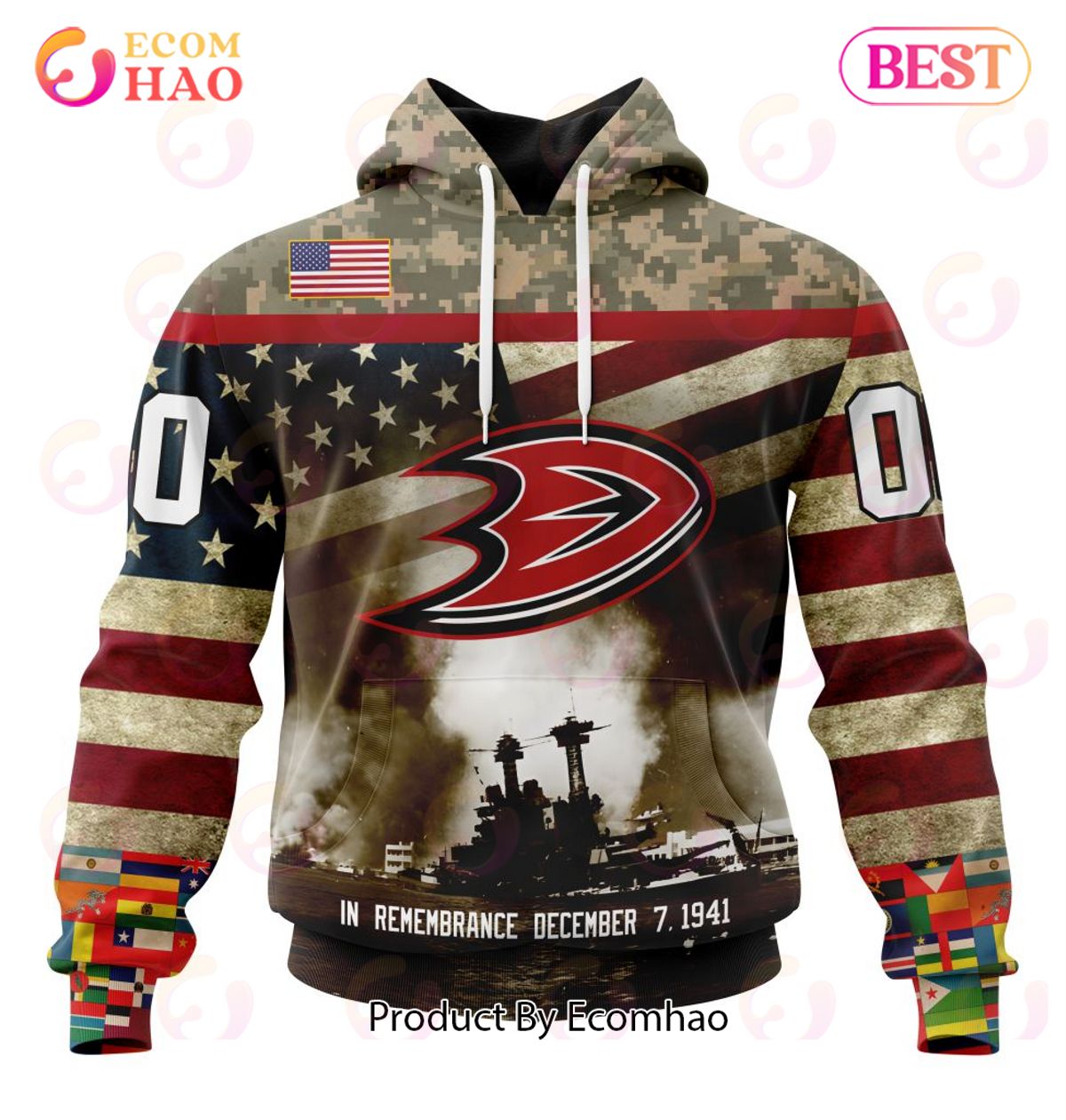 NHL Anaheim Ducks Specialized Unisex Kits Remember Pearl Harbor 3D Hoodie