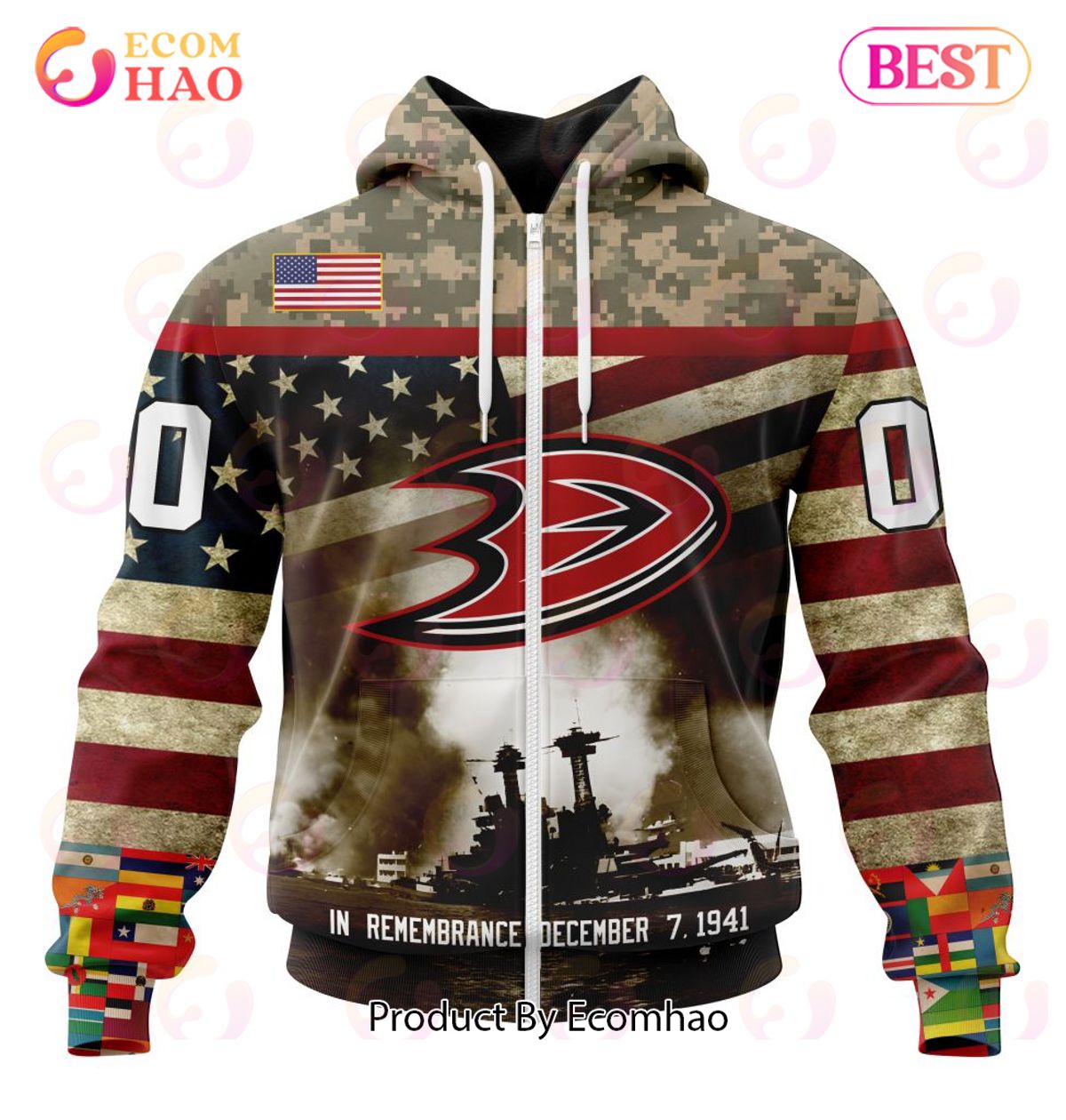 NHL Anaheim Ducks Specialized Unisex Kits Remember Pearl Harbor 3D Hoodie