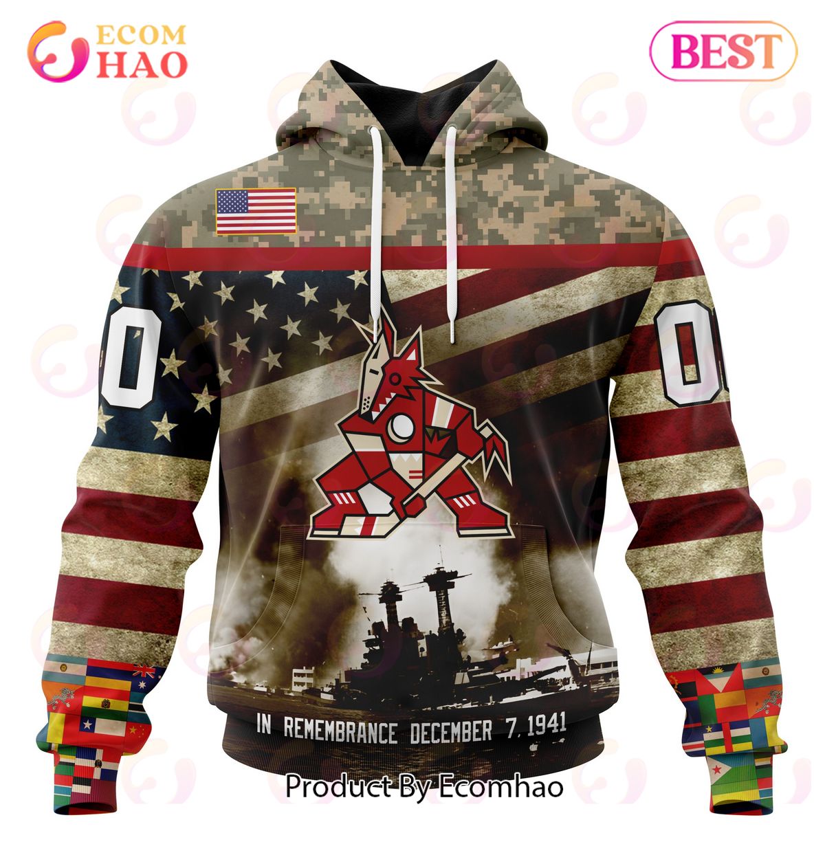 NHL Arizona Coyotes Specialized Unisex Kits Remember Pearl Harbor 3D Hoodie