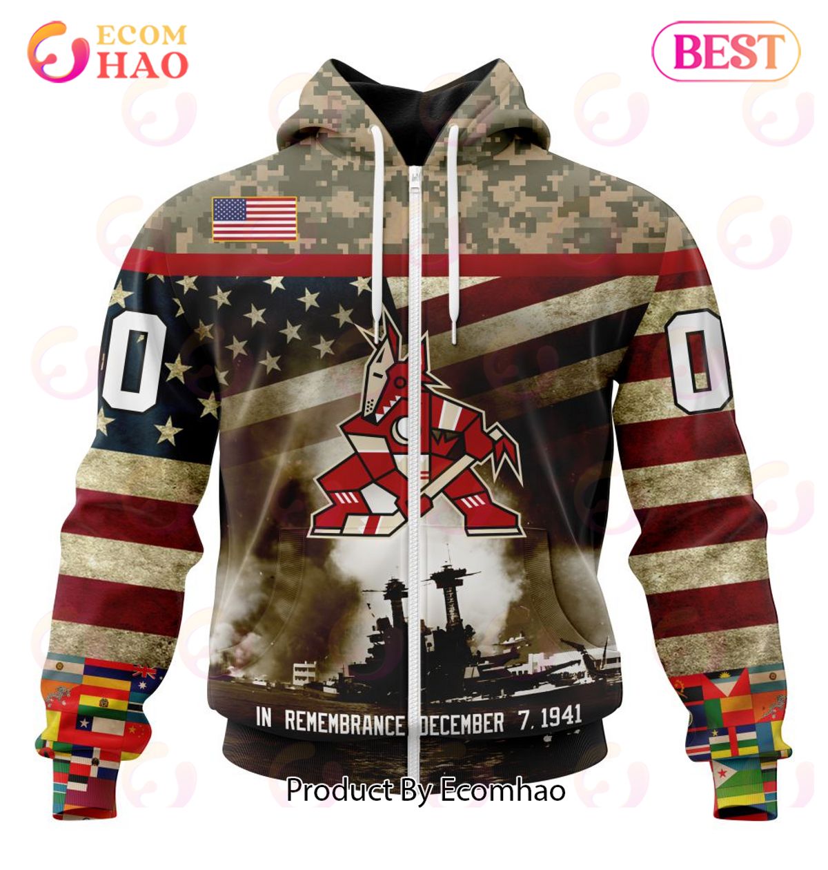 NHL Arizona Coyotes Specialized Unisex Kits Remember Pearl Harbor 3D Hoodie