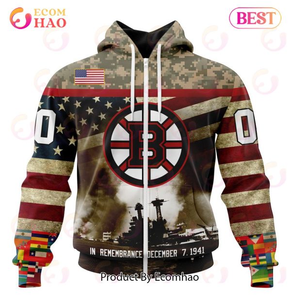 NHL Boston Bruins Specialized Unisex Kits Remember Pearl Harbor 3D Hoodie