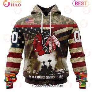 NHL Chicago BlackHawks Specialized Unisex Kits Remember Pearl Harbor 3D Hoodie