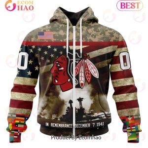 NHL Chicago BlackHawks Specialized Unisex Kits Remember Pearl Harbor 3D Hoodie