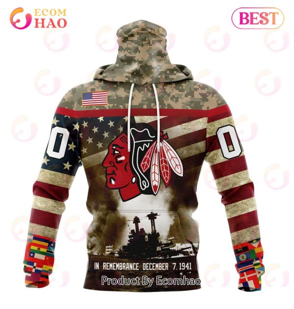 NHL Chicago BlackHawks Specialized Unisex Kits Remember Pearl Harbor 3D Hoodie