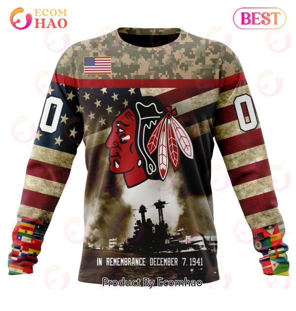 NHL Chicago BlackHawks Specialized Unisex Kits Remember Pearl Harbor 3D Hoodie