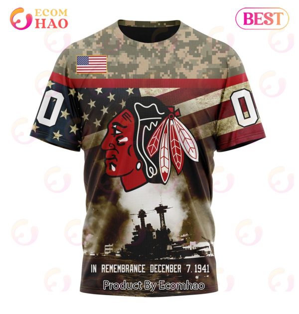 NHL Chicago BlackHawks Specialized Unisex Kits Remember Pearl Harbor 3D Hoodie