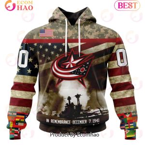 NHL Columbus Blue Jackets Specialized Unisex Kits Remember Pearl Harbor 3D Hoodie