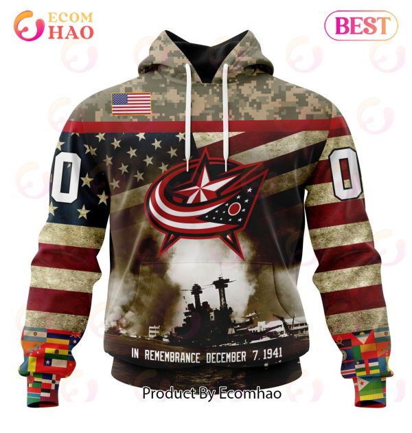 NHL Columbus Blue Jackets Specialized Unisex Kits Remember Pearl Harbor 3D Hoodie