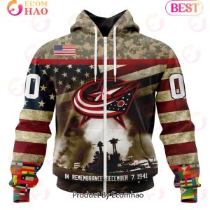 NHL Columbus Blue Jackets Specialized Unisex Kits Remember Pearl Harbor 3D Hoodie