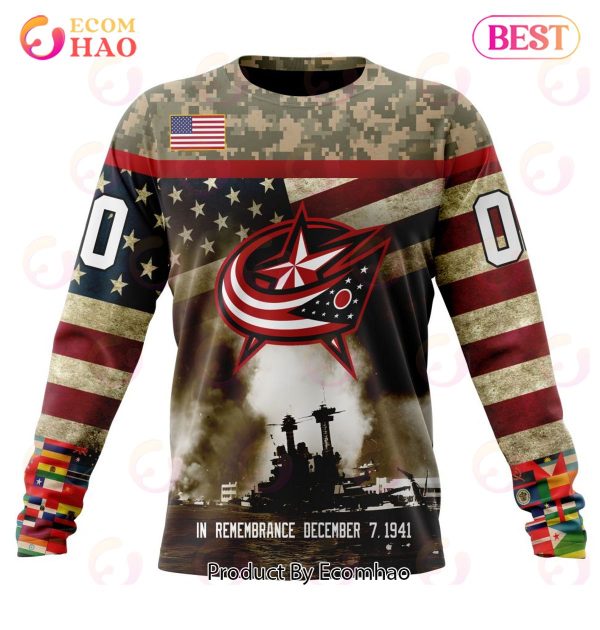 NHL Columbus Blue Jackets Specialized Unisex Kits Remember Pearl Harbor 3D Hoodie