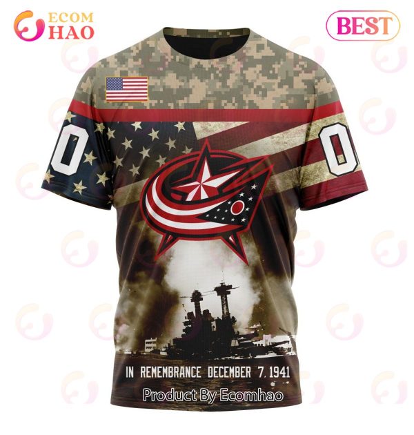 NHL Columbus Blue Jackets Specialized Unisex Kits Remember Pearl Harbor 3D Hoodie
