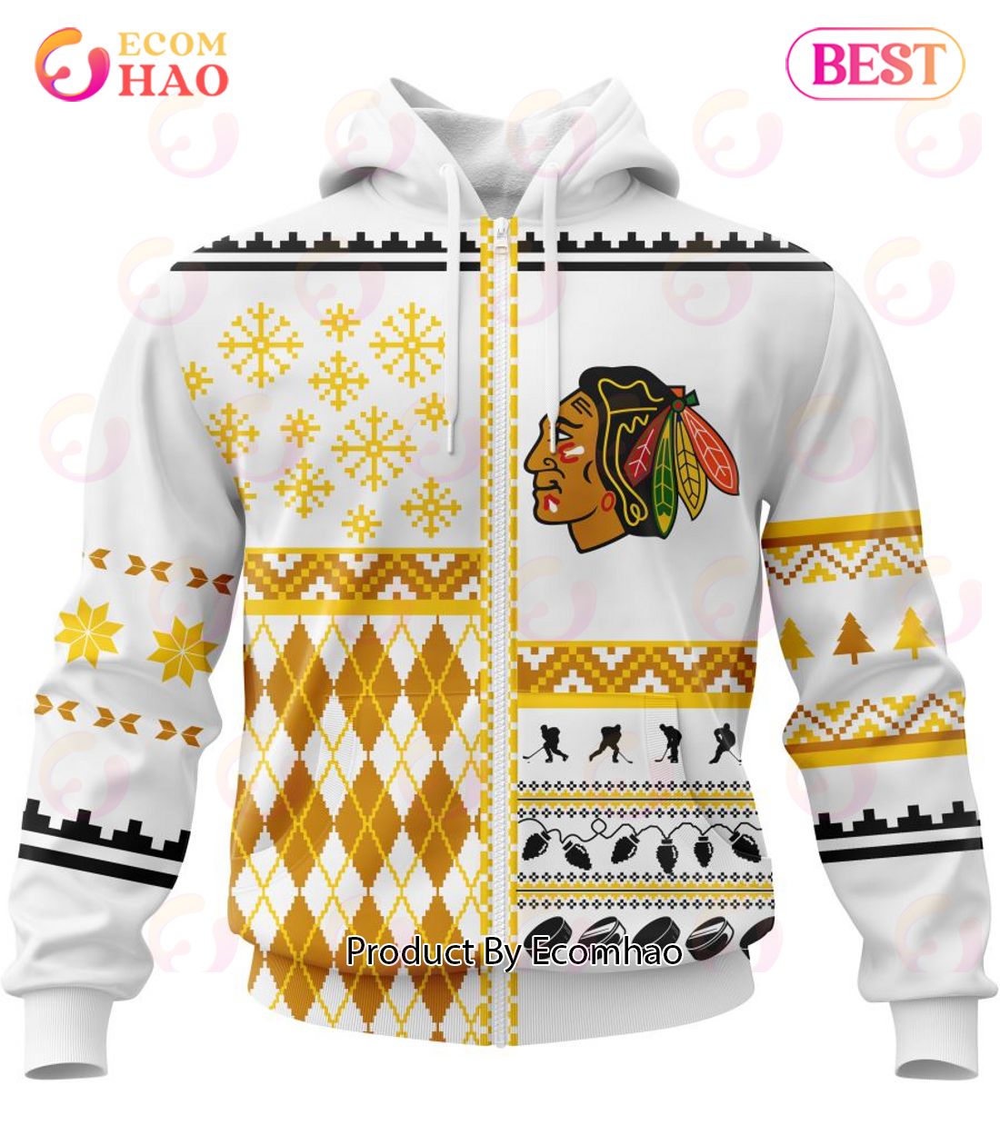 NHL Chicago BlackHawks Specialized Unisex Kits With Christmas Concepts 3D Hoodie