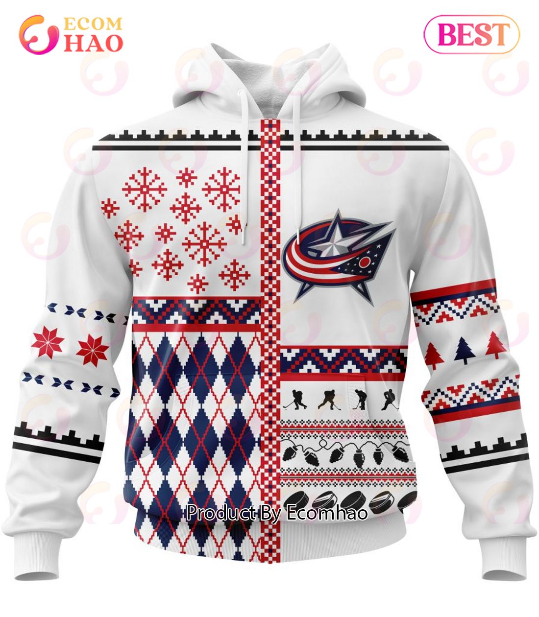 NHL Columbus Blue Jackets Specialized Unisex Kits With Christmas Concepts 3D Hoodie