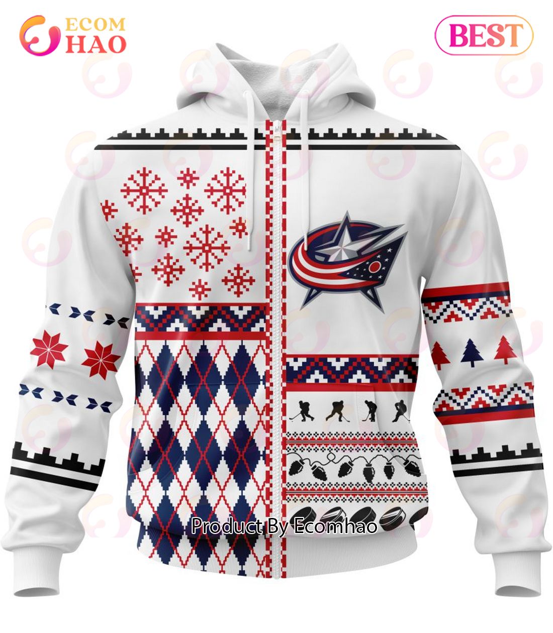 NHL Columbus Blue Jackets Specialized Unisex Kits With Christmas Concepts 3D Hoodie