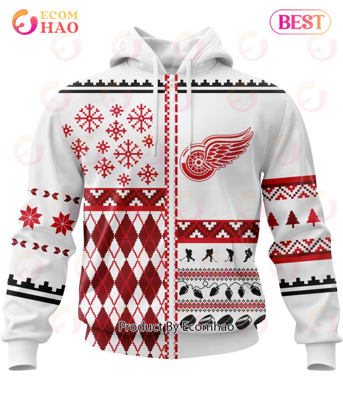 NHL Detroit Red Wings Specialized Unisex Kits With Christmas Concepts 3D Hoodie