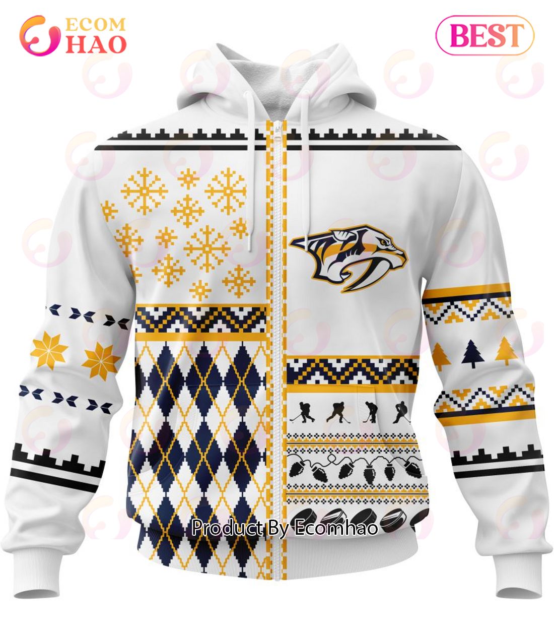 NHL Nashville Predators Specialized Unisex Kits With Christmas Concepts 3D Hoodie