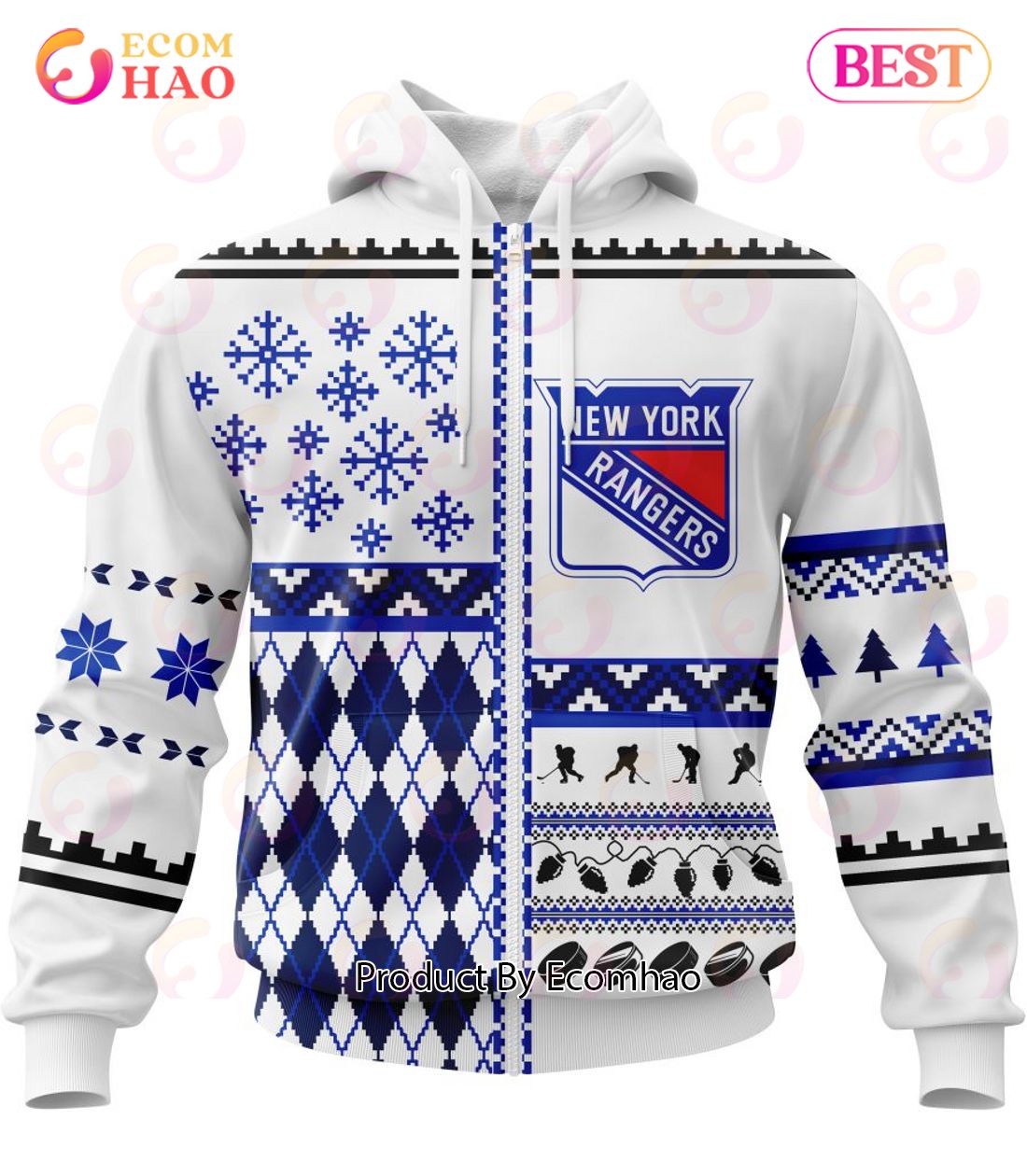 NHL New York Rangers Specialized Unisex Kits With Christmas Concepts 3D Hoodie