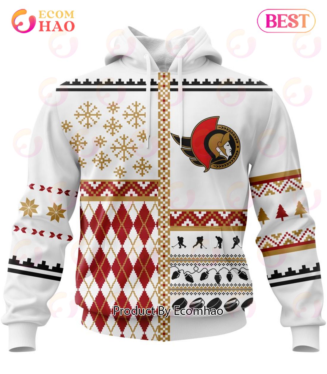 NHL Ottawa Senators Specialized Unisex Kits With Christmas Concepts 3D Hoodie