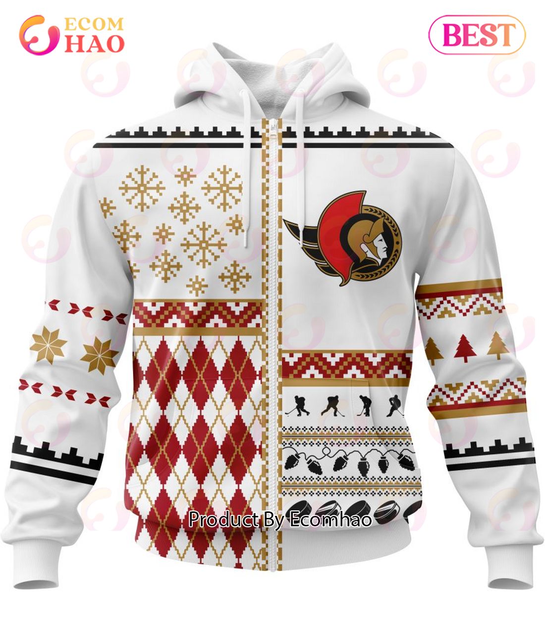 NHL Ottawa Senators Specialized Unisex Kits With Christmas Concepts 3D Hoodie