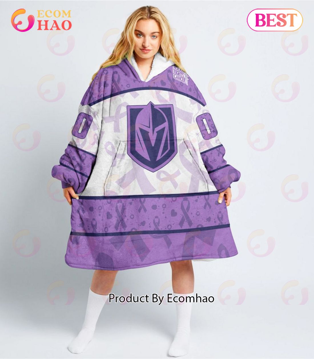 NHL Vegas Golden Knights Special Lavender – Fight Cancer Oodie Blanket Hoodie