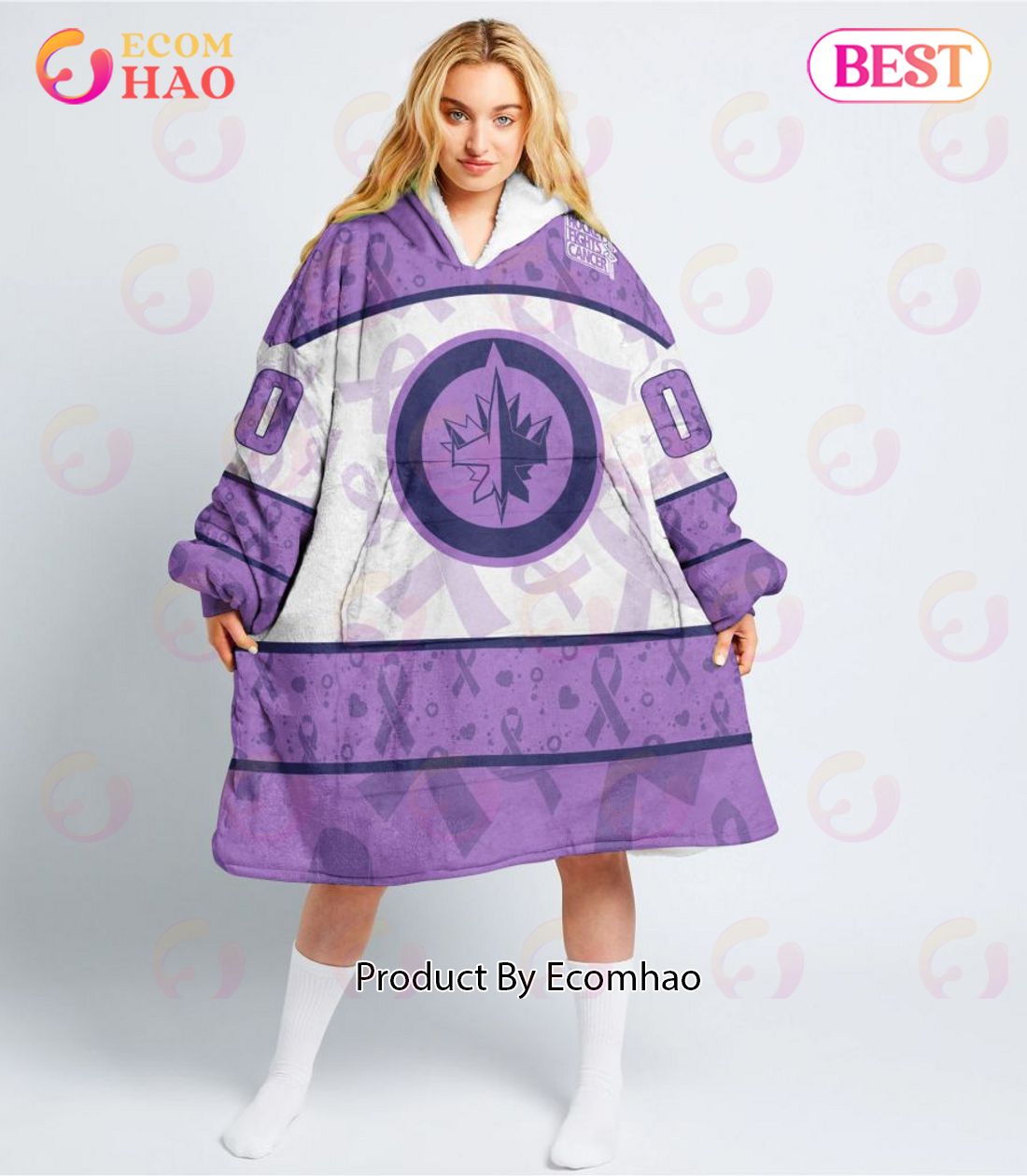 NHL Winnipeg Jets Special Lavender – Fight Cancer Oodie Blanket Hoodie