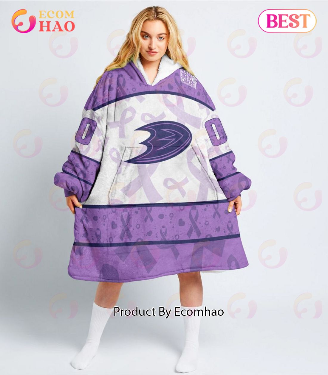 NHL Anaheim Ducks Special Lavender – Fight Cancer Oodie Blanket Hoodie