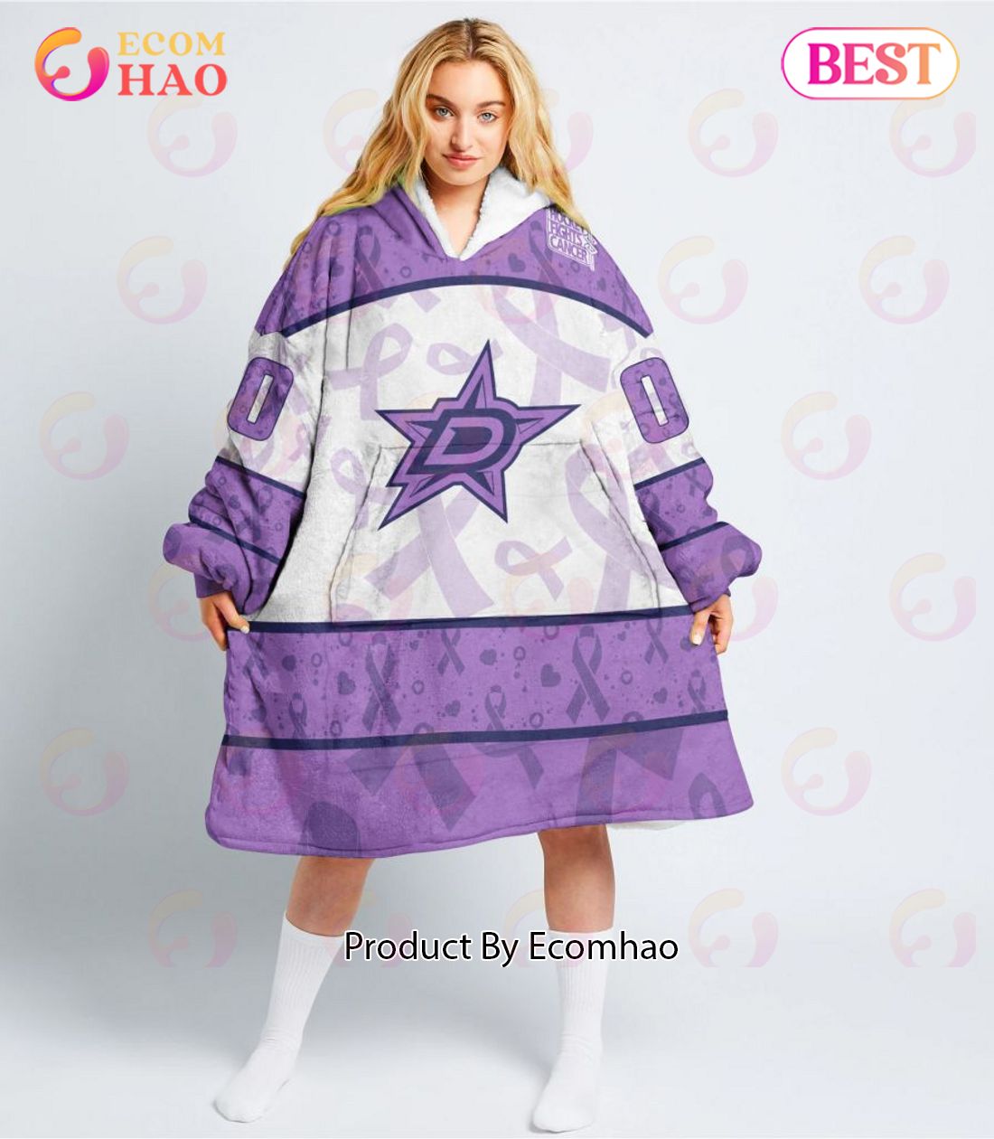 NHL Dallas Stars Special Lavender – Fight Cancer Oodie Blanket Hoodie