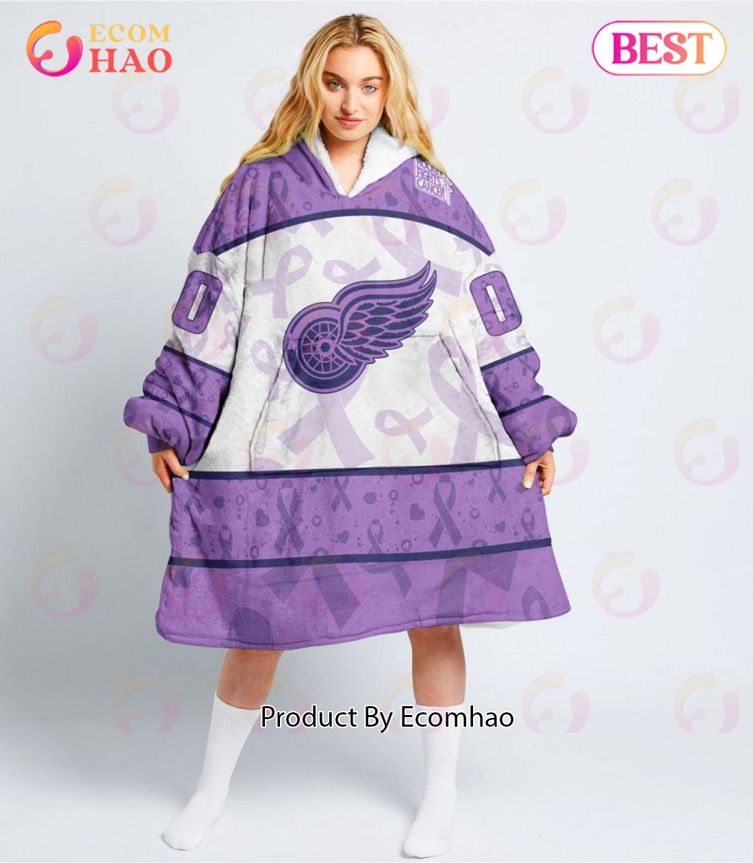 NHL Detroit Red Wings Special Lavender – Fight Cancer Oodie Blanket Hoodie