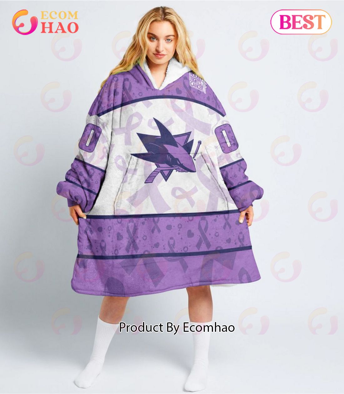 NHL San Jose Sharks Special Lavender – Fight Cancer Oodie Blanket Hoodie