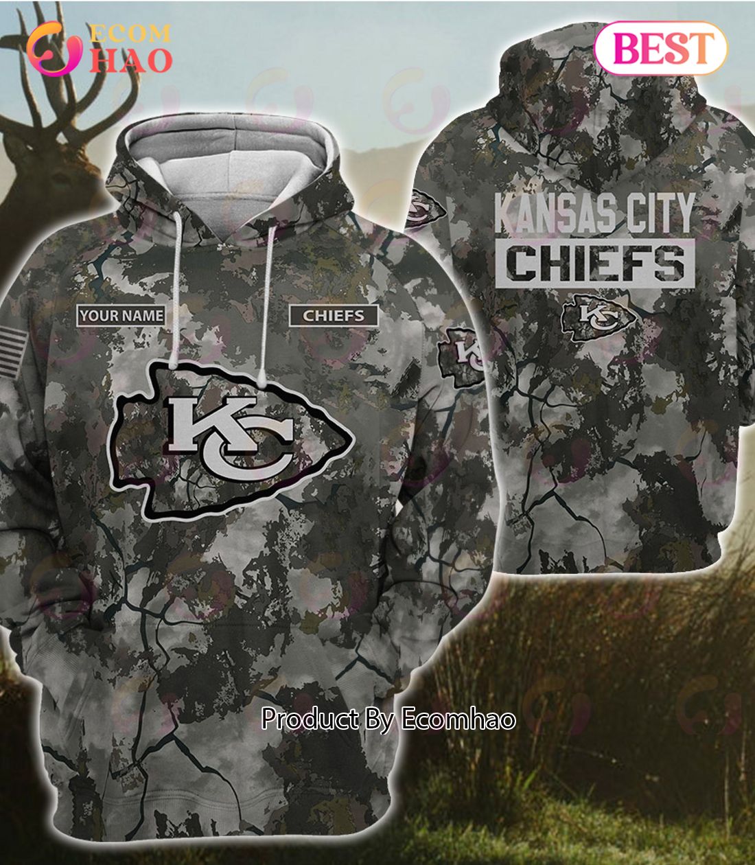 NFL Kansas City Chiefs Personalized Your Name Hungting Camo Style 3D Hoodie,T Shirt, Sweatshirt, Zipper