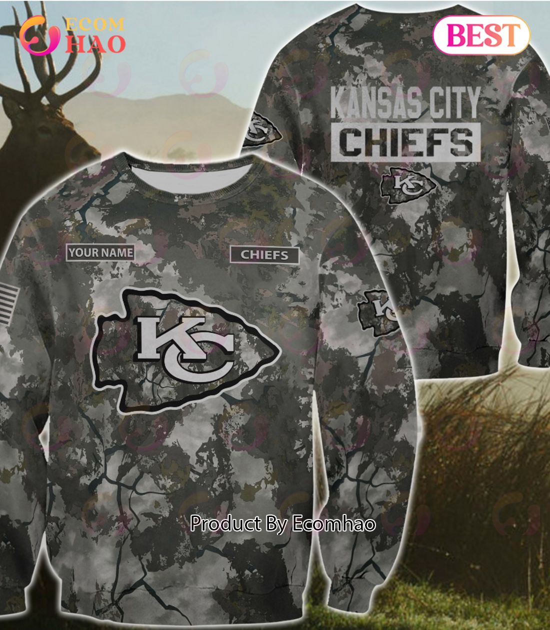 NFL Kansas City Chiefs Personalized Your Name Hungting Camo Style 3D Hoodie,T Shirt, Sweatshirt, Zipper