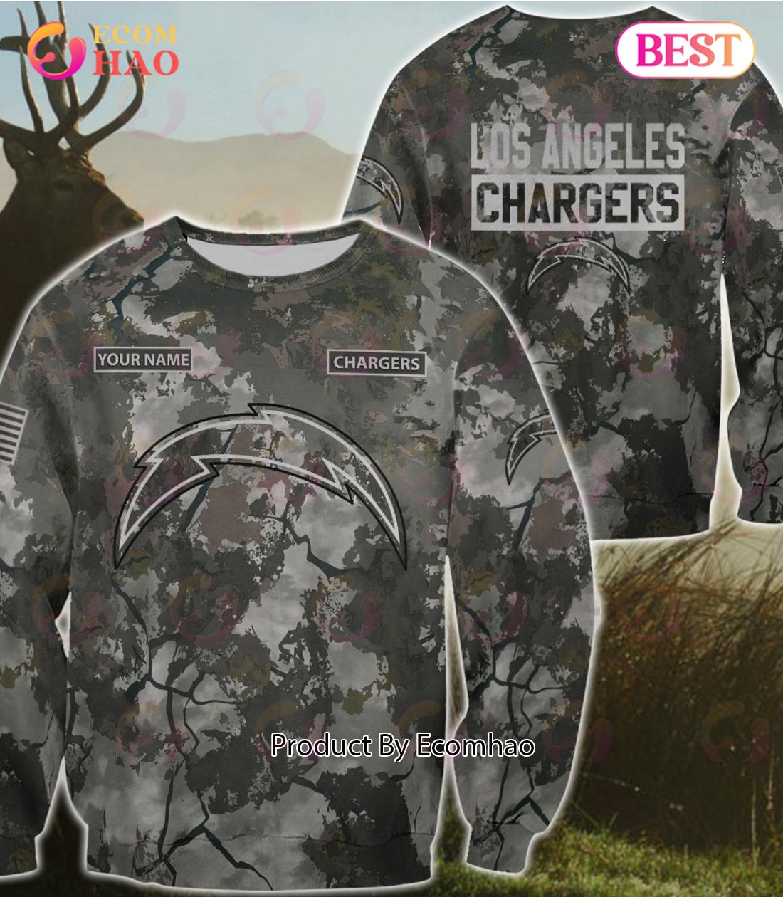 NFL Los Angeles Chargers Personalized Your Name Hungting Camo Style 3D Hoodie,T Shirt, Sweatshirt, Zipper