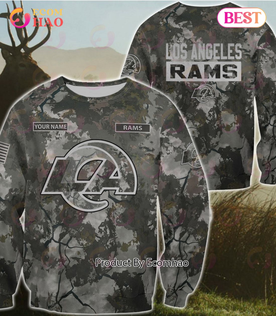 NFL Los Angeles Rams Personalized Your Name Hungting Camo Style 3D Hoodie,T Shirt, Sweatshirt, Zipper