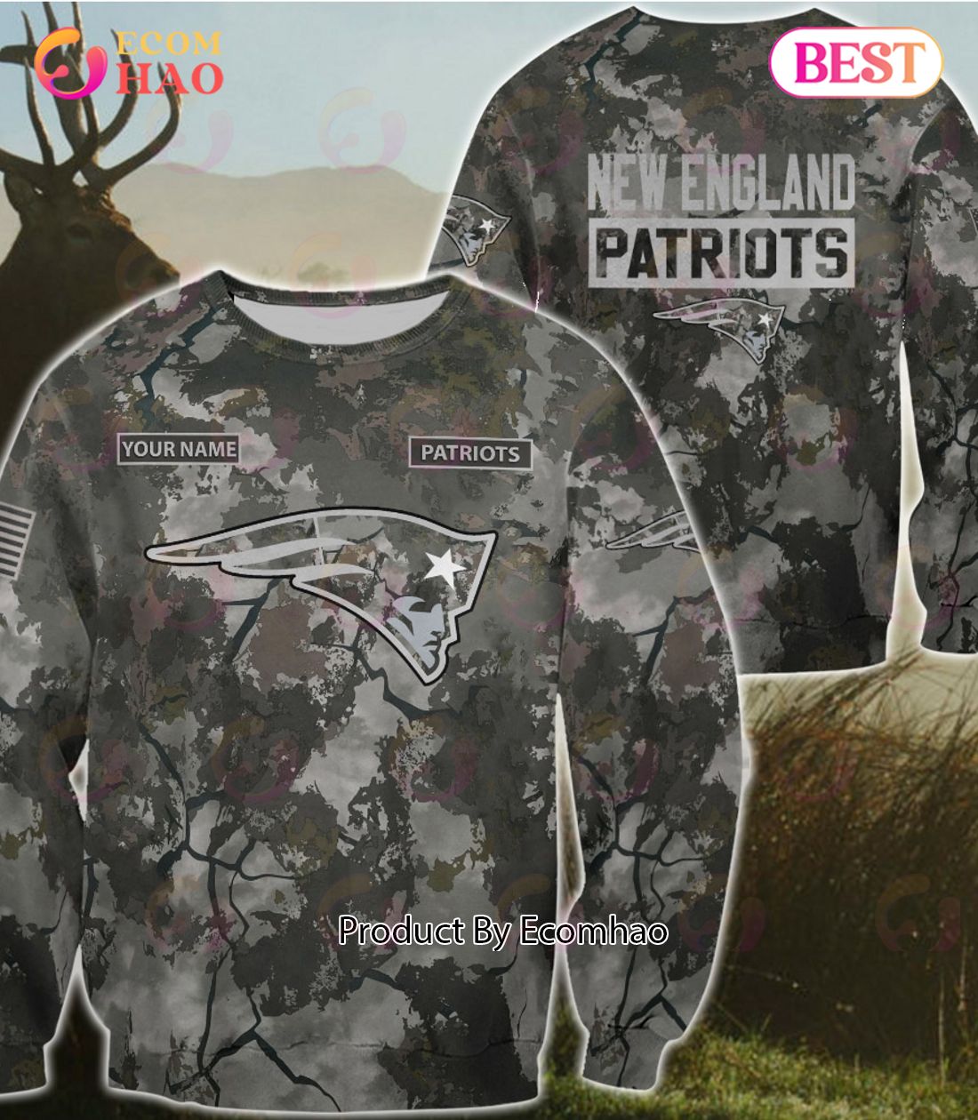 Personalized New England Patriots Nfl Camo Custom Name 3D Hoodie